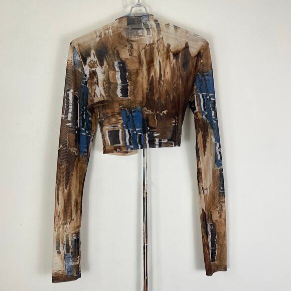 isalis Long Sleeve Mesh Crop Top with string wrap detail Size Medium - Picture 3 of 5